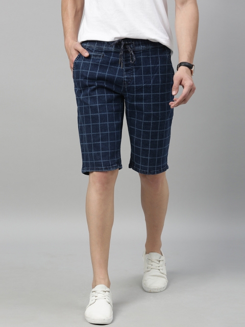 

Mast & Harbour Men Blue Checked Regular Fit Denim Shorts