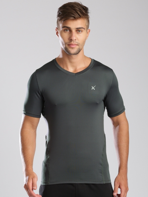 

HRX by Hrithik Roshan Men Grey Printed V-Neck T-shirt