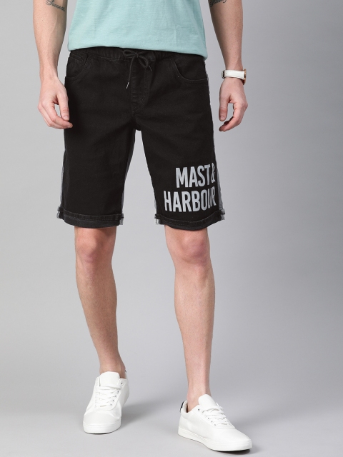 

Mast & Harbour Men Black Colourblocked Slim Fit Denim Shorts with Drint Detail