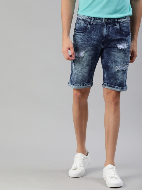 

Mast & Harbour Men Blue Washed Regular Fit Distressed Denim Shorts