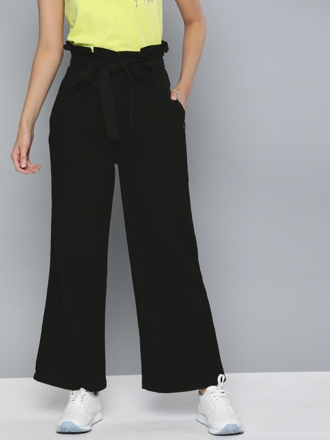 

Mast & Harbour Women Black Loose Fit Solid Parallel Trousers