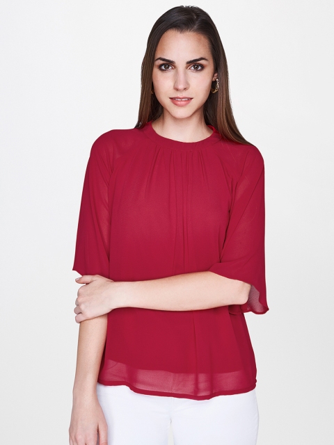 

AND Women Red Solid Top With Gathered Detail