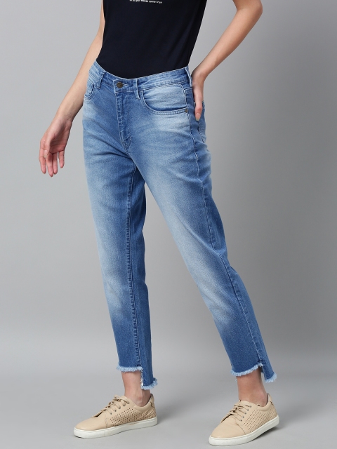 

Mast & Harbour Women Blue Boyfriend High-Rise Clean Look Cropped Jeans With Uneven Hem