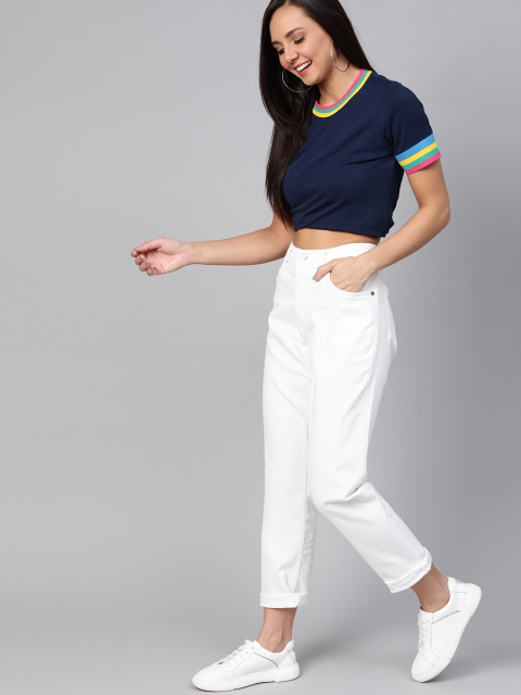 

Mast & Harbour Women White Boyfriend Fit Mid-Rise Clean Look Stretchable Jeans