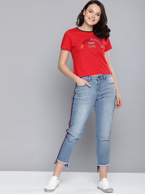 

Mast & Harbour Women Blue Boyfriend Fit Mid-Rise Clean Look Stretchable Cropped Jeans