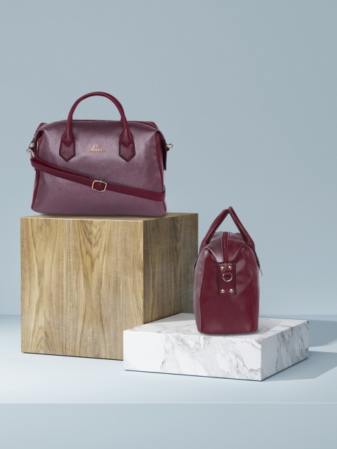 

Lavie Burgundy Colourblocked Handheld Bag