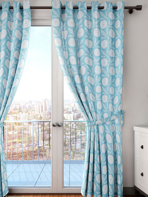 

HOUZZCODE White Printed Single Curtain