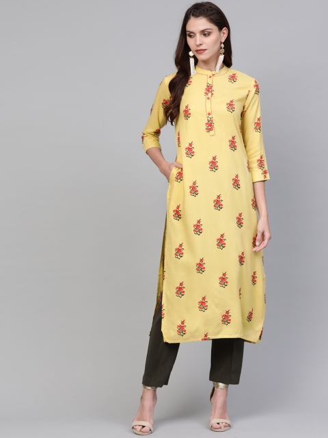 

AHIKA Women Yellow & Red Printed Straight Kurta