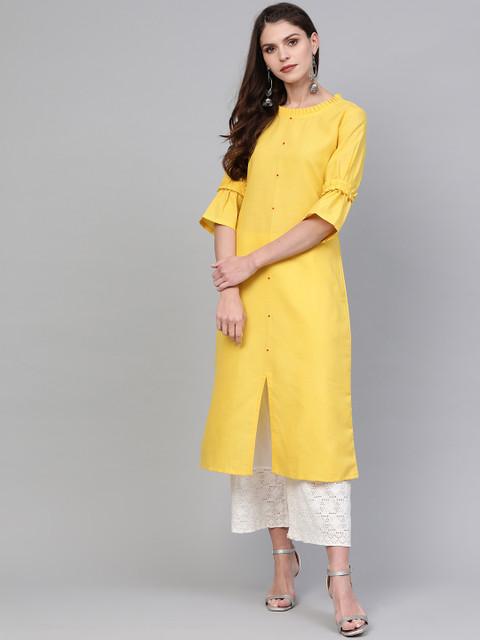 

AHIKA Women Yellow Solid Straight Kurta