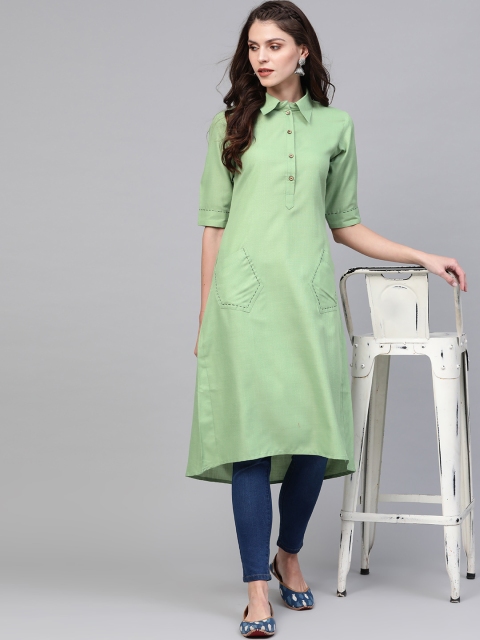 

AHIKA Women Green Solid Straight Kurta