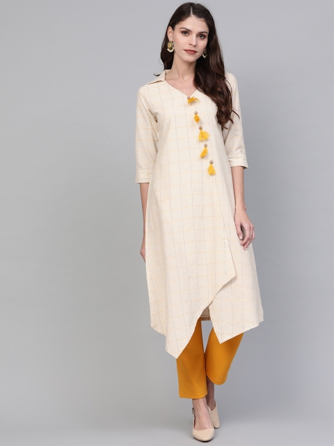

AHIKA Women Off-White Checked Straight Kurta