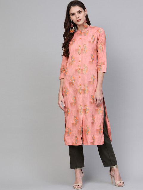 

AHIKA Women Pink & Orange Printed Straight Kurta