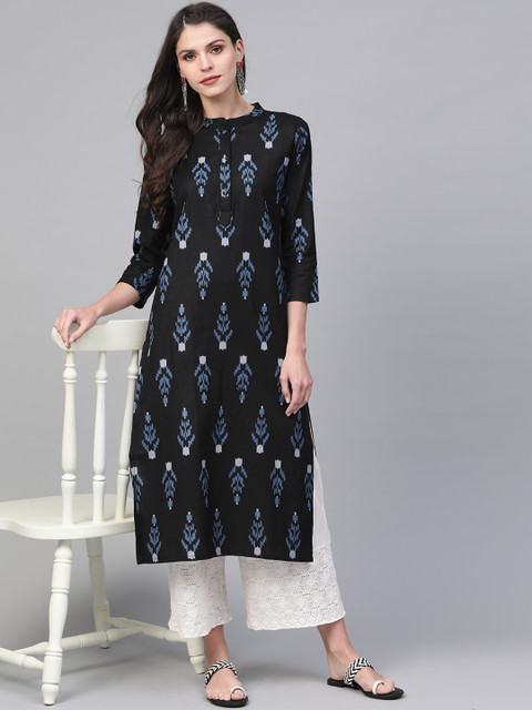 

AHIKA Women Black & Blue Printed Straight Kurta
