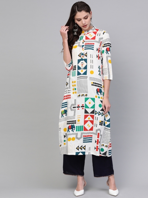 

AHIKA Women White & Red Printed Straight Kurta
