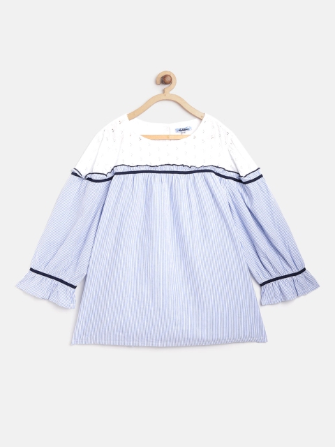 

Natilene Girls Blue & White Striped A-Line Top