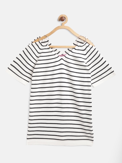 

Natilene Girls Black & White Striped Pure Cotton Top