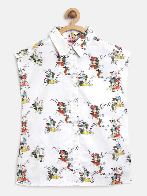 

Natilene Girls White & Black Regular Fit Printed Casual Shirt