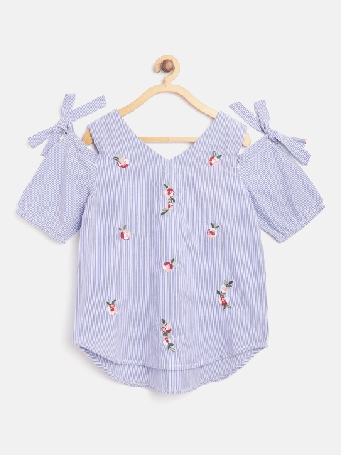 

Natilene Girls Blue & White Striped Top