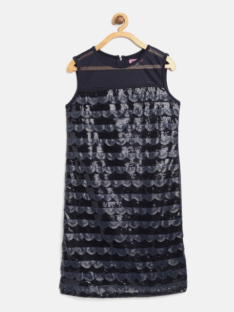 

Natilene Girls Navy Blue Sequinned Sheath Dress