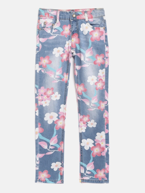 

Natilene Girls Blue & Pink Regular Fit Floral Print Mid-Rise Clean Look Jeans