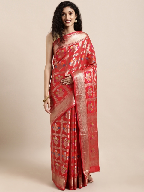 

Saree Swarg Red & Gold-Toned Silk Blend Woven Design Banarasi Saree