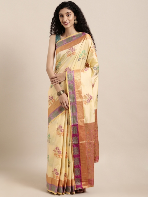 

Saree Swarg Cream-Coloured & Gold-Toned Silk Blend Woven Design Banarasi Saree