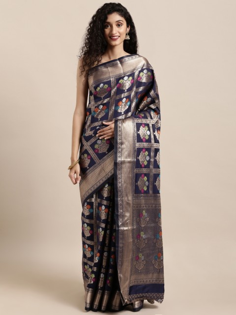 

Saree Swarg Navy Blue Woven Design Banarasi Saree