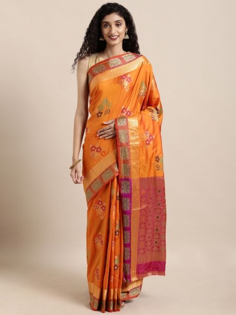 

Saree Swarg Rust Orange & Gold-Toned Silk Blend Woven Design Banarasi Saree