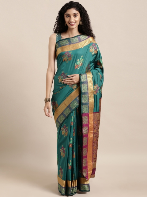 

Saree Swarg Teal Green & Gold-Toned Silk Blend Woven Design Banarasi Saree