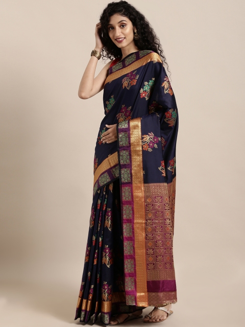 

Saree Swarg Navy Blue Woven Design Banarasi Saree