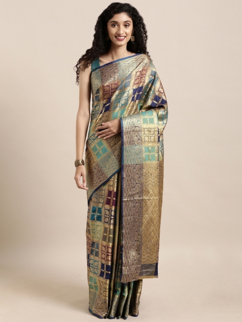 

Saree Swarg Blue & Gold-Toned Silk Blend Woven Design Banarasi Saree