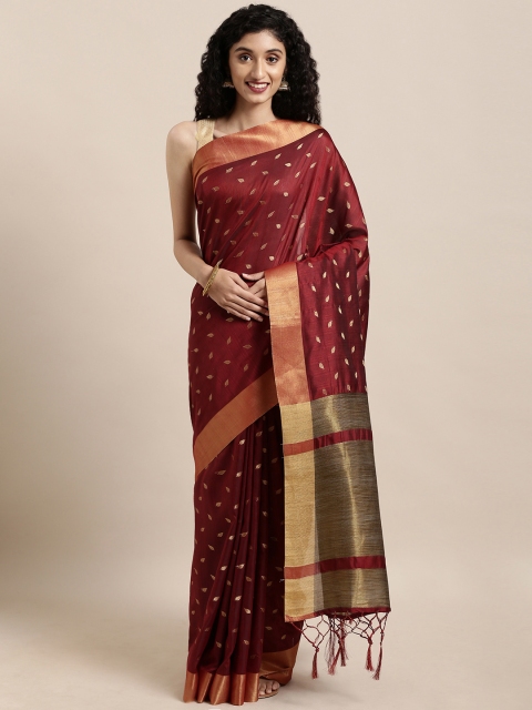 

Saree Swarg Maroon & Gold-Toned Silk Blend Woven Design Banarasi Saree