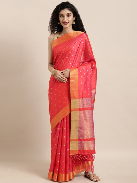

Saree Swarg Pink & Gold-Toned Silk Blend Woven Design Banarasi Saree