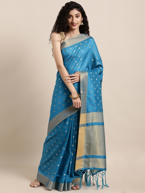 

Saree Swarg Blue & Gold-Toned Silk Blend Woven Design Banarasi Saree
