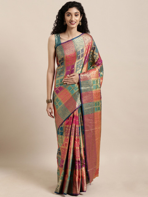 

Saree Swarg Multicoloured Silk Blend Woven Design Banarasi Saree, Multi