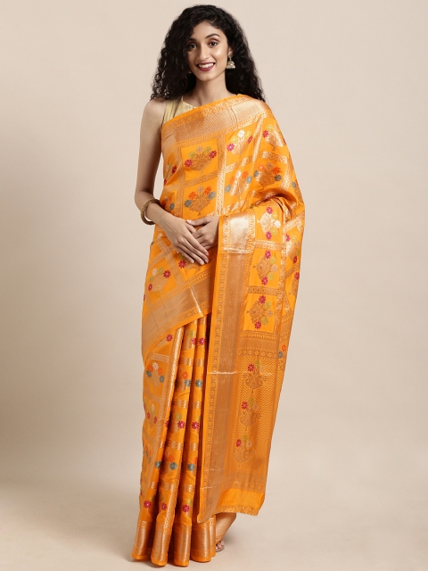 

Saree Swarg Mustard Yellow & Gold-Toned Silk Blend Woven Design Banarasi Saree
