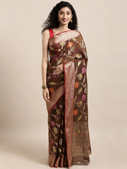 

Saree Swarg Brown & Gold-Toned Silk Blend Woven Design Banarasi Saree
