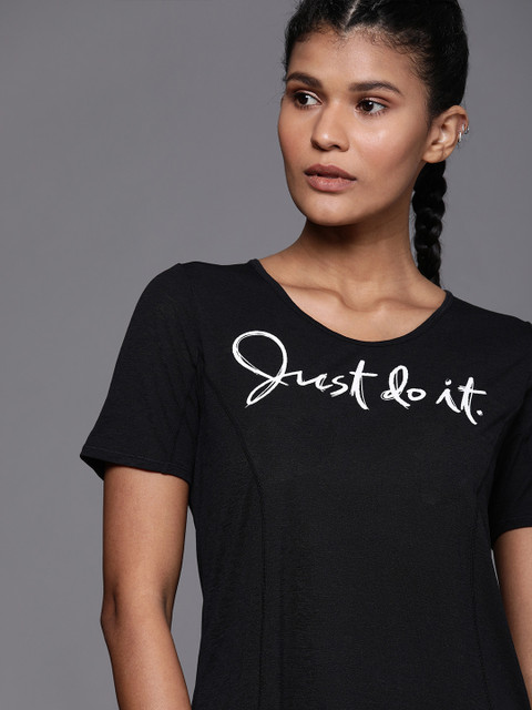 

Nike Women Black Dri-Fit AS GX FLORAL Printed Round Neck Running T-Shirt