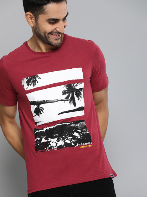 

The Humbl Co. Men Maroon & White Printed Round Neck T-shirt