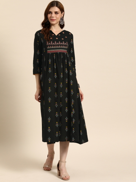 

IMARA Women Black Printed A-Line Dress