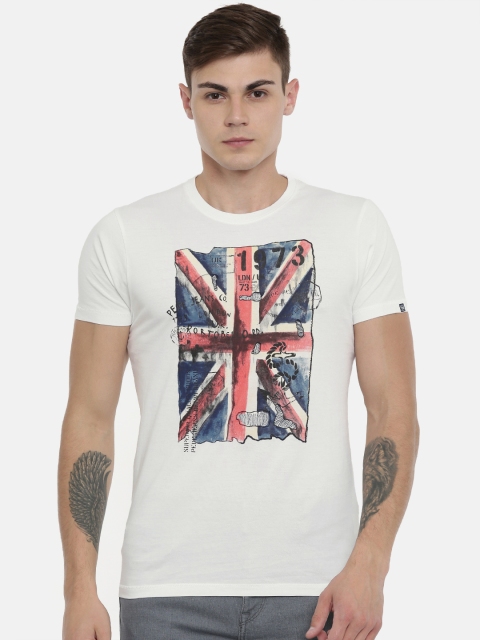 

Pepe Jeans Men White Printed Round Neck Slim Fit T-shirt