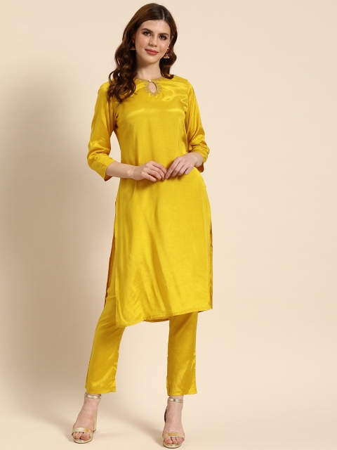 

IMARA Women Mustard Yellow Solid Kurta With Embroidered Detailing