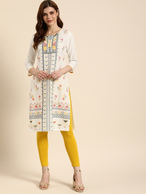 

IMARA Women Off-White Printed Straight Kurta