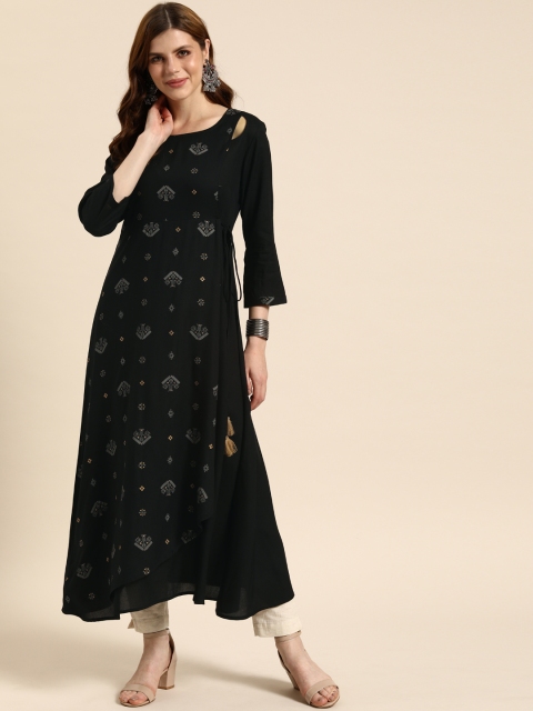 

IMARA Women Black Printed A-Line Kurta