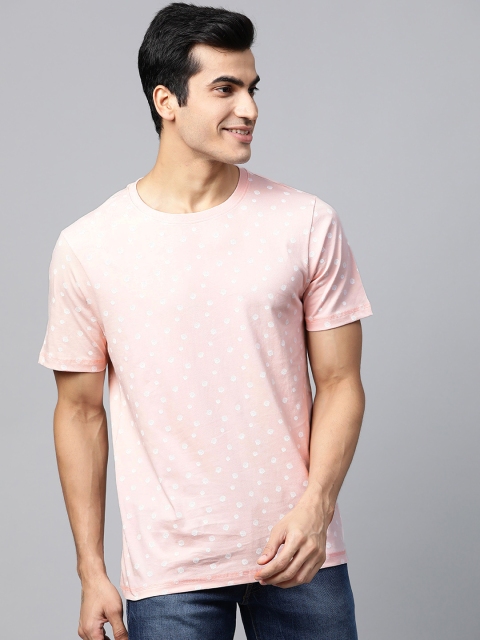 

Mast & Harbour Men Peach-Coloured & White Printed Round Neck T-shirt