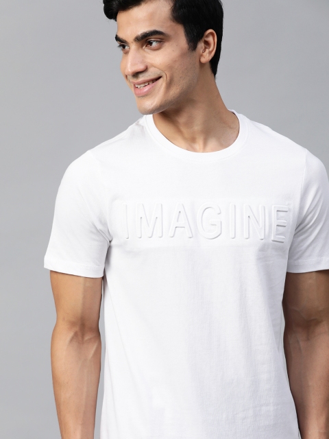 

Mast & Harbour Men White Embossed Print Round Neck T-shirt