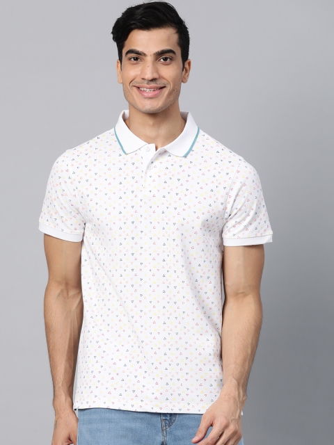 

Mast & Harbour Men White & Blue Printed Polo Collar T-shirt