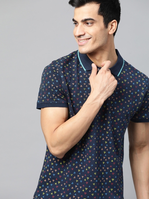 

Mast & Harbour Men Navy Blue & Yellow Printed Polo Collar T-shirt