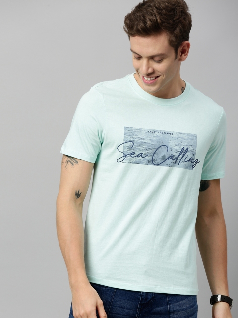 

Mast & Harbour Men Blue Printed Round Neck T-shirt