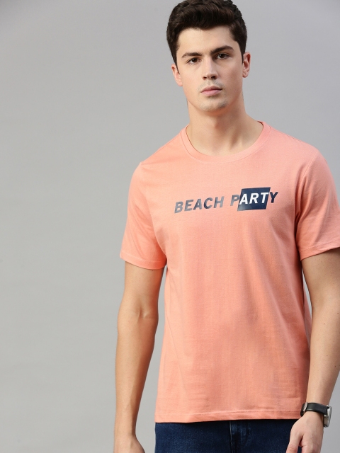 

Mast Harbour Men Peach-Coloured Printed Round Neck Pure Cotton T-shirt